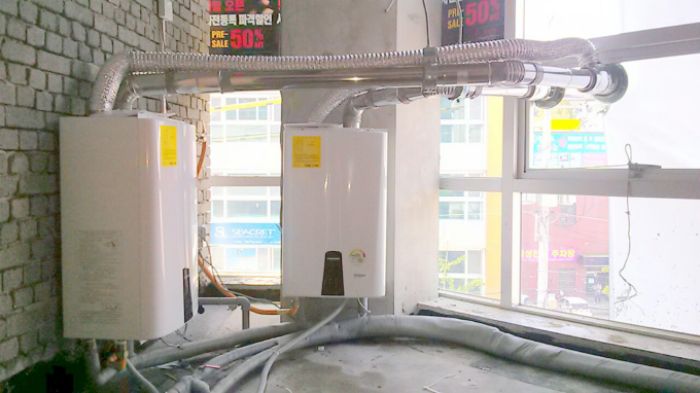 다사읍 죽곡리 헬스장 경동콘덴싱가스온수기 48000kcal두대 온수탱크순환시공